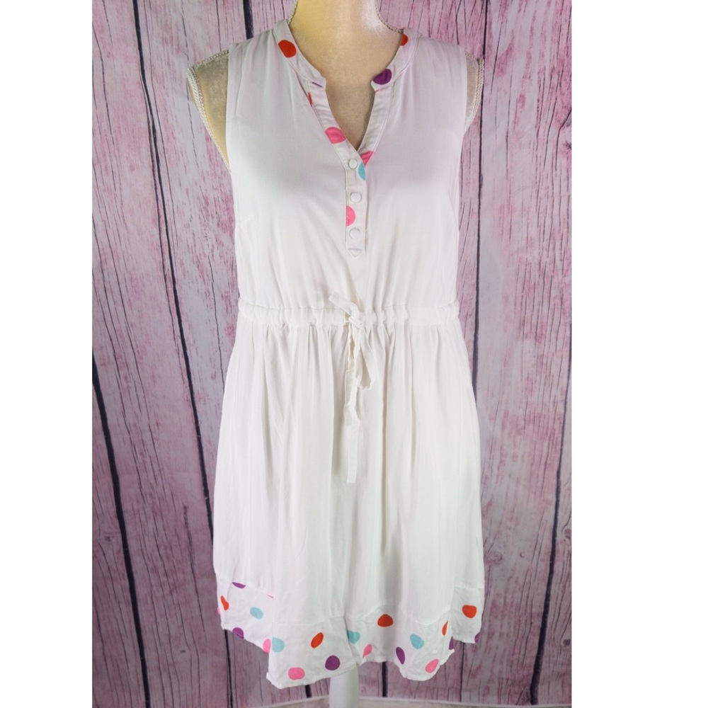 ModCloth White V Neck Dress Polka Dot Hem